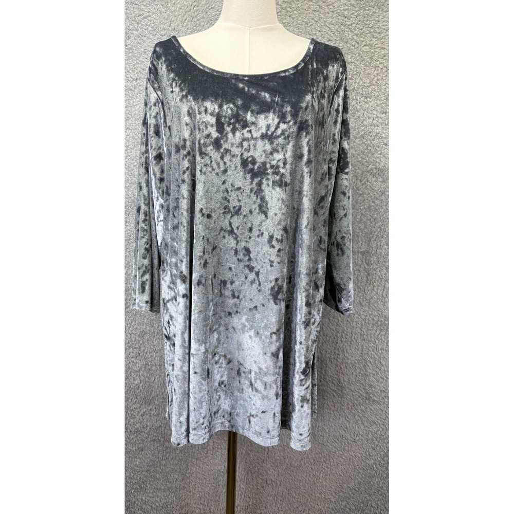 Cynthia Rowley Womens 2X Blue Crushed Velvet Tunic Bell Sleeve Whimsigoth Boho